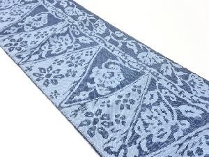 手織り真綿紬花唐草に幾何学模様織出し名古屋帯